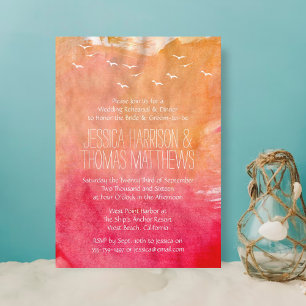 Invitación Watercolor Sunset Beach Ensayo de casamiento Cena