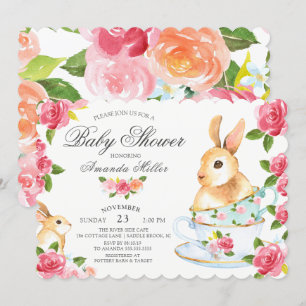 Invitación Watercolor Sweet Bunny Baby Shower Tea Fiesta