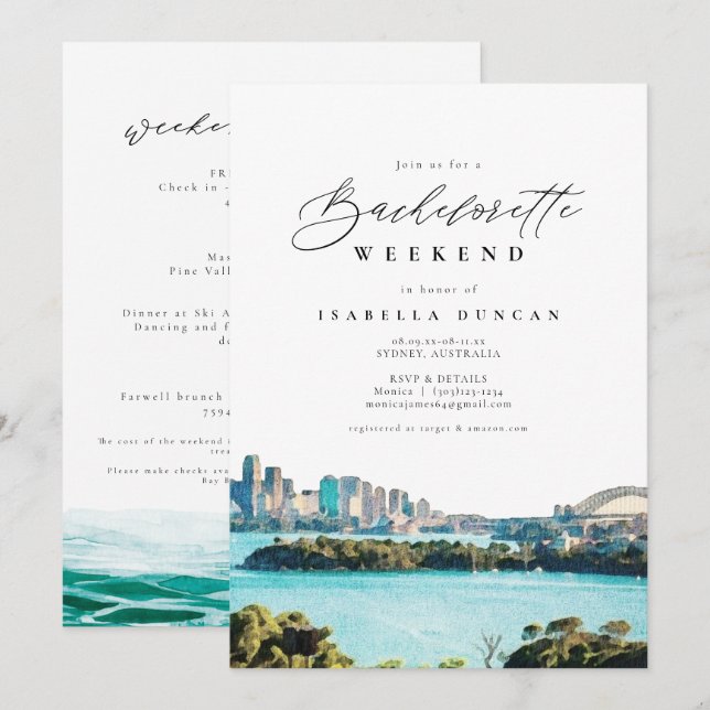 Invitación Watercolor Sydney Australia Skyline Tropical Beach
