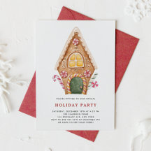 Watercolor Tall Ginglebread House Holiday Party