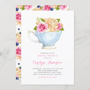 Invitación Watercolor Teacup Bouquet Flores Brunch Bridal