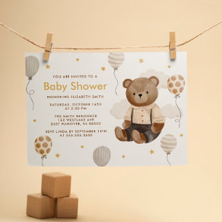 Invitación Watercolor Teddy Bear Baby Shower