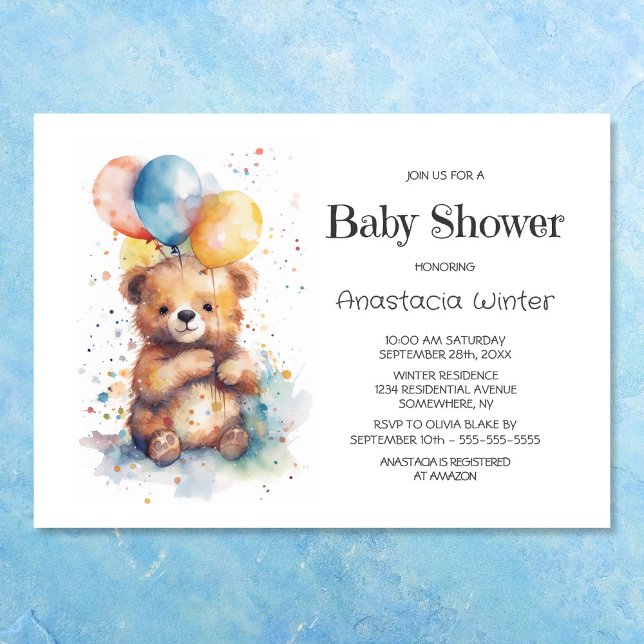Invitación Watercolor Teddy Bear Baby Shower (Subido por el creador)