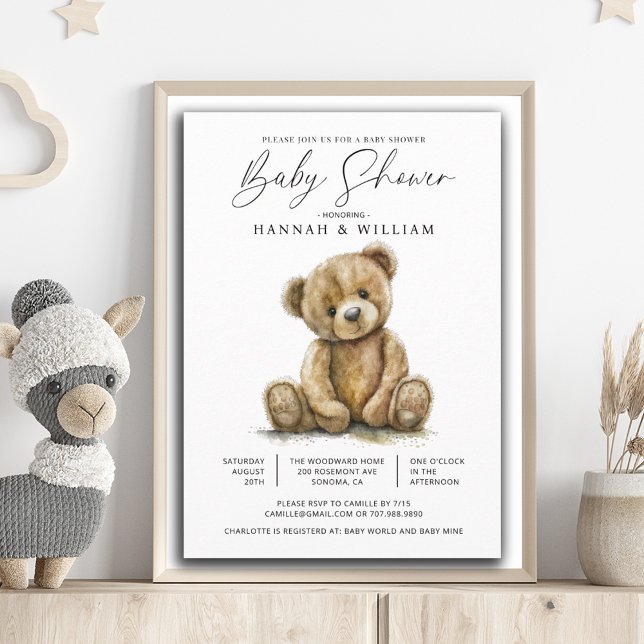 Invitación Watercolor Teddy Bear Baby Shower (Subido por el creador)