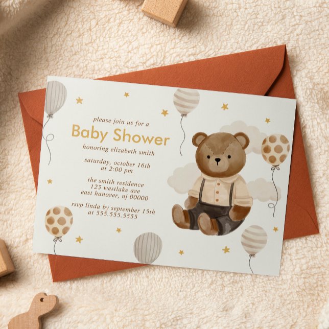 Invitación Watercolor Teddy Bear Baby Shower (Subido por el creador)