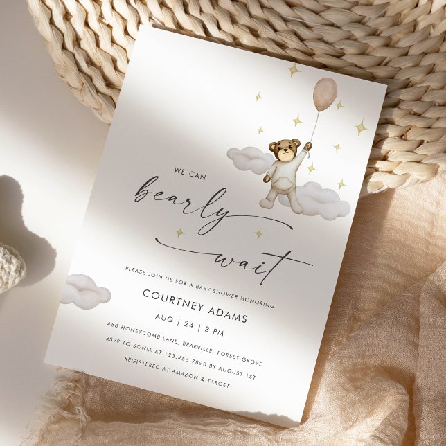 Invitación Watercolor Teddy Bear Balloon Neutral Baby Shower (Subido por el creador)