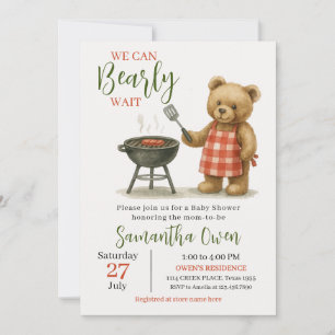 Invitación Watercolor Teddy Bear BBQ Baby Shower para niños