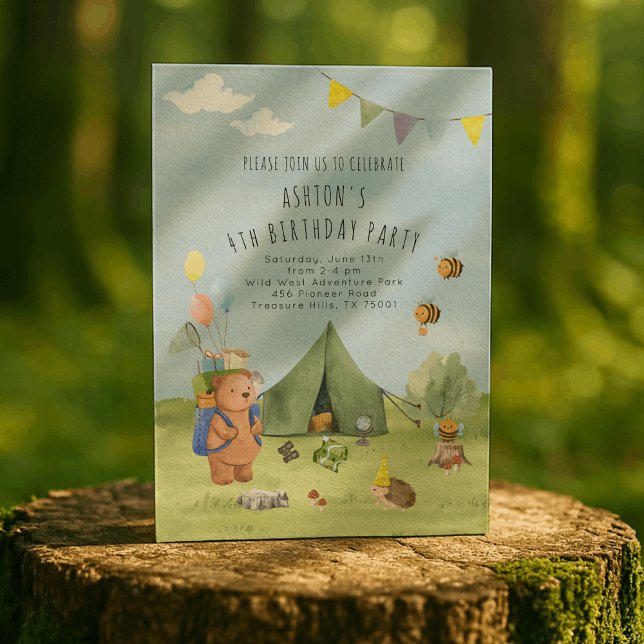 Invitación Watercolor Teddy Bear, cumpleaños de aventura (Subido por el creador)