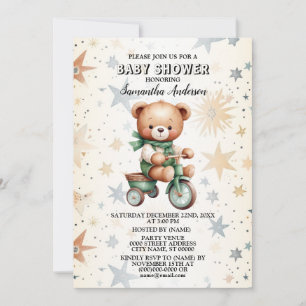 Invitación Watercolor Teddy Bear Fiesta Baby Shower Elegant