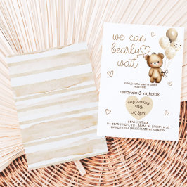 Invitación Watercolor Teddy Bear Globos Ivory Baby Shower