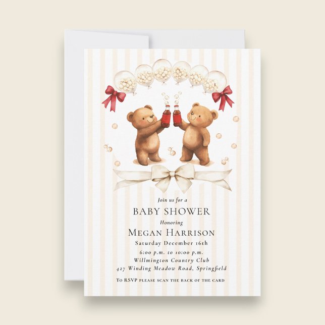 Invitación Watercolor Teddy Bear "Ready to Pop" Baby Shower (Subido por el creador)