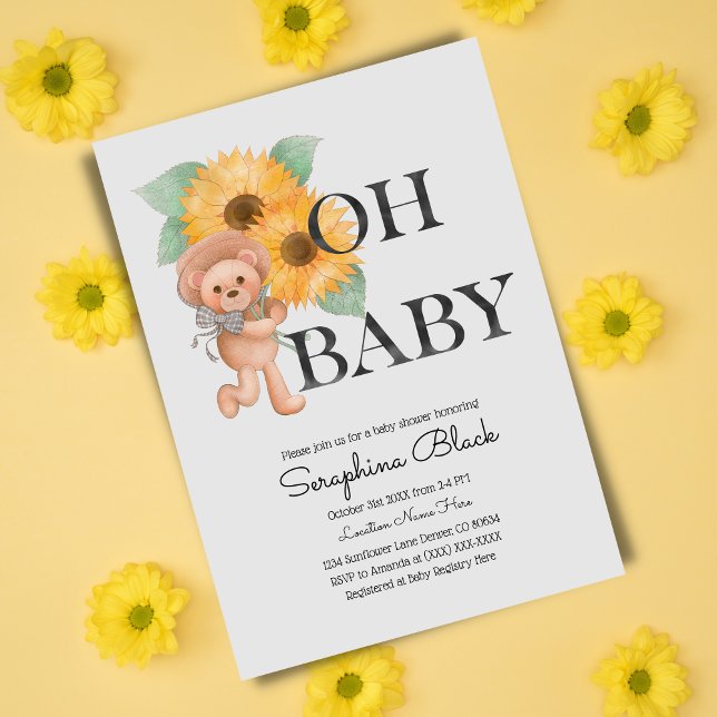 Invitación Watercolor Teddy Bear Sunflower Baby Shower (Subido por el creador)