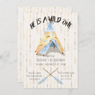 Invitación Watercolor Teepee Primer cumpleaños tribal boho Bo