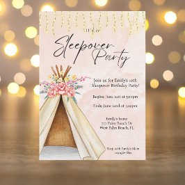 Invitación Watercolor Teepee Tent Sleepover fiesta de cumplea