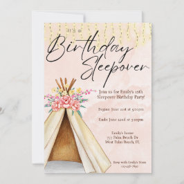 Invitación Watercolor Teepee Tent Slumber Fiesta Cumpleaños