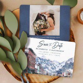 Invitación Watercolor Telluride Co Boda Ski Save the Date