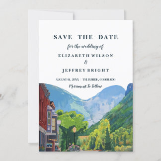 Invitación Watercolor Telluride Colorado Ski Ahorra la Fecha