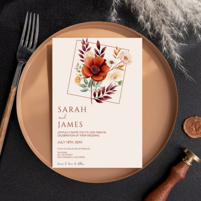 Invitación Watercolor Terracotta Flor silvestre Boda moderno (Subido por el creador)