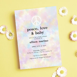 Invitación Watercolor Tie Dye Peace Hippie Baby Shower