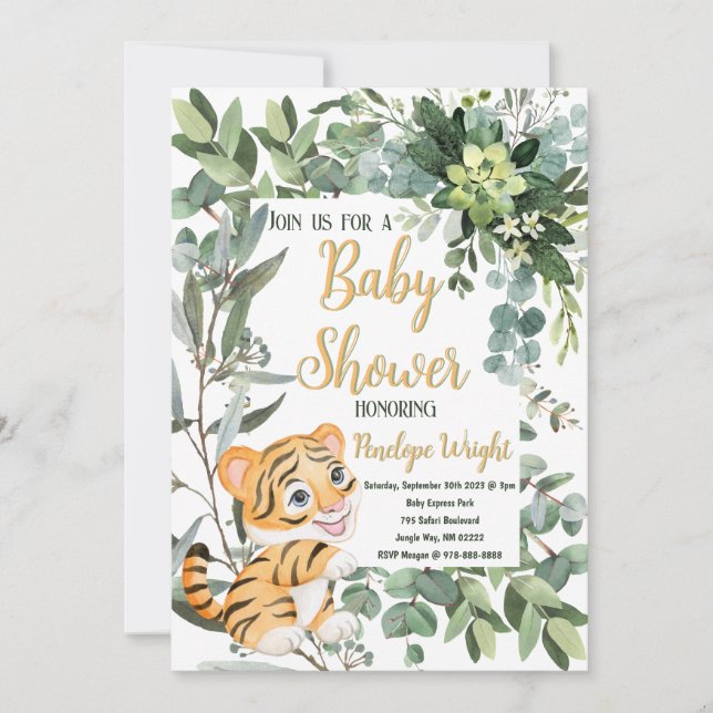 Invitación Watercolor Tiger Safari Selva Baby Shower (Anverso)
