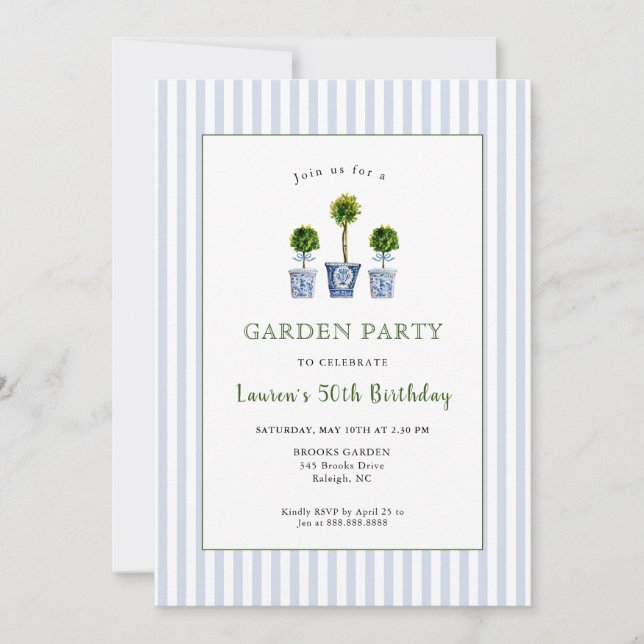 Invitación Watercolor Topiaries Garden Fiesta de Cumpleaños (Anverso)
