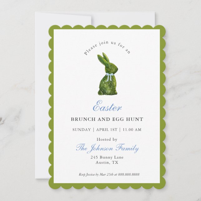 Invitación Watercolor Topiary Bunny Easter Brunch (Anverso)