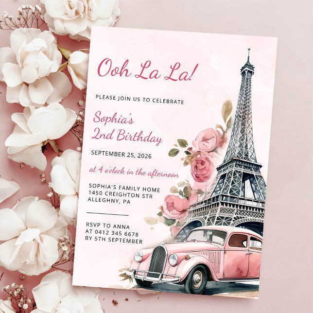 Invitación Watercolor Torre Eiffel Paris Fiesta de cumpleaños (Subido por el creador)