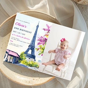 Invitación Watercolor Torre Eiffel París Foto de cumpleaños n