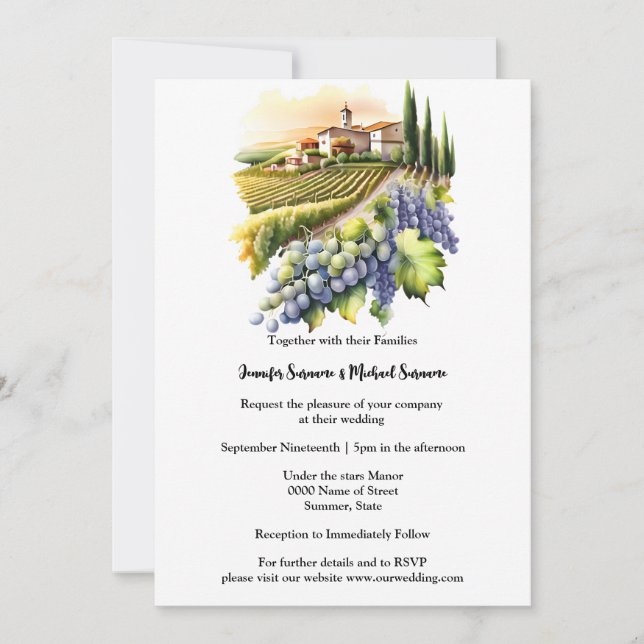 Invitación Watercolor Toscana Villa Toscana paisaje de bodega (Anverso)