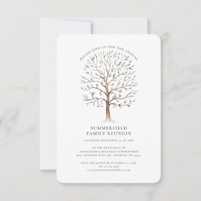 Invitación Watercolor Tree Annual Family Reunion  (Anverso)
