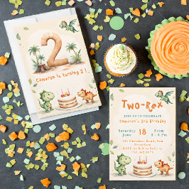 Invitación Watercolor Trendy Dos-Rex Segundo Cumpleaños