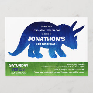 Invitación Watercolor Triceratops Dinosaur Birday Party