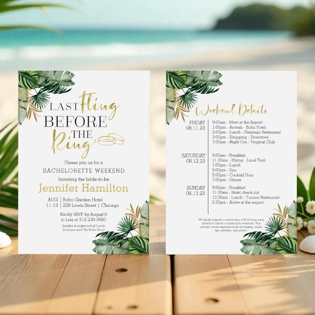 Invitación Watercolor Tropical Bachelorette Weekend Itinerari (Subido por el creador)