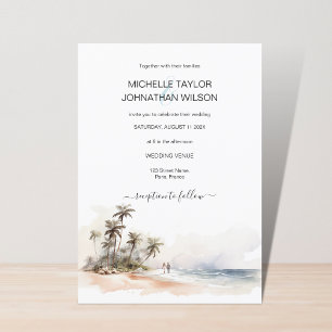 Invitación Watercolor Tropical Beach Destination Wedding