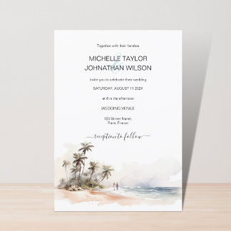 Invitación Watercolor Tropical Beach Destination Wedding