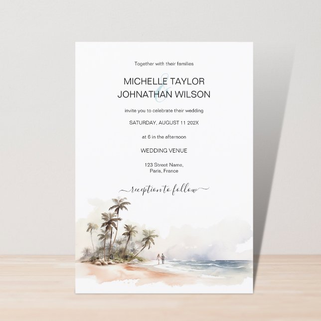 Invitación Watercolor Tropical Beach Destination Wedding (Subido por el creador)