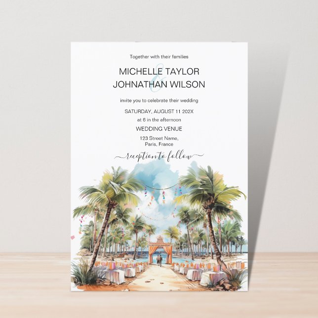 Invitación Watercolor Tropical Beach Destination Wedding (Subido por el creador)