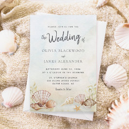 Invitación Watercolor Tropical Beach Seashelal Boda