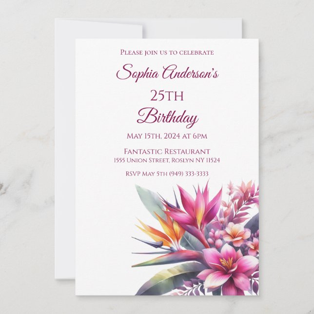 Invitación Watercolor Tropical Bliss - Cumpleaños (Anverso)