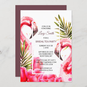Invitación Watercolor Tropical Bridal Tea Fiesta   Flamingos