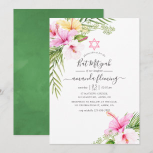 Invitación Watercolor Tropical Floral Bat Mitzvah