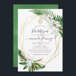 Invitación Watercolor Tropical Floral Bat Mitzvah<br><div class="desc">Hojas tropicales y tarjetas de invitación de murciélago magnolias mitzvah personalizable a los detalles de tu evento.</div>