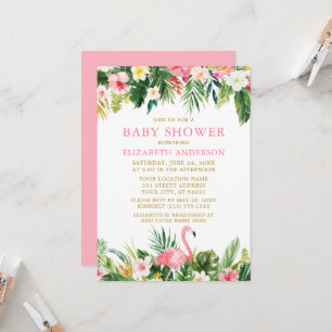 Invitación Watercolor Tropical Floral Flamingo Baby Shower