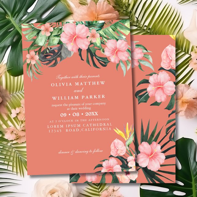 Invitación Watercolor Tropical floral Summer Beach Wedding (Subido por el creador)