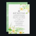 Invitación Watercolor Tropical Frangipani Bat Mitzvah<br><div class="desc">Tarjetas de invitación mitzvah de murciélago frangipanis botánico verde,  amarillo y blanco diseñadas para ser rápida y fácilmente adaptadas a las necesidades específicas de tu evento.</div>