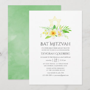 Invitación Watercolor Tropical Frangipani Bat Mitzvah