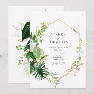 Invitación Watercolor Tropical Geometric Beach Wedding