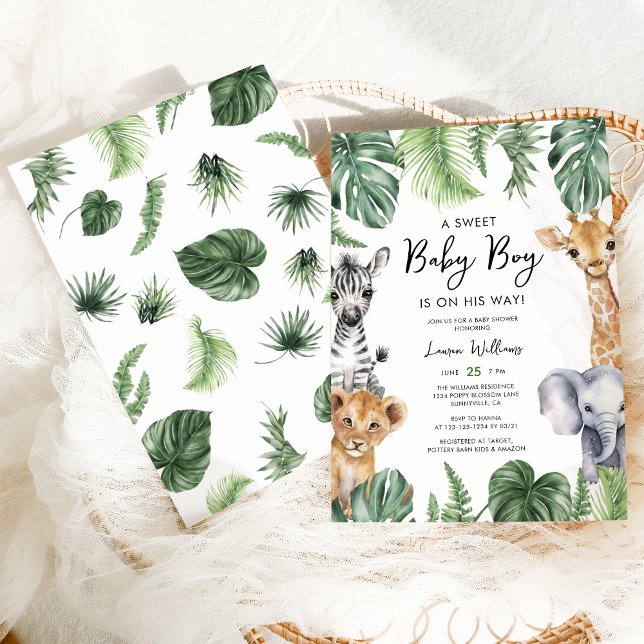 Invitación Watercolor Tropical Jungle Safari Boy Baby Shower (Subido por el creador)