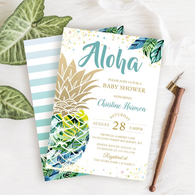 Invitación Watercolor Tropical Pineapple Beach Baby Shower (Subido por el creador)