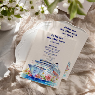 Invitación Watercolor Tropical Seascape Beach Cruise Boda